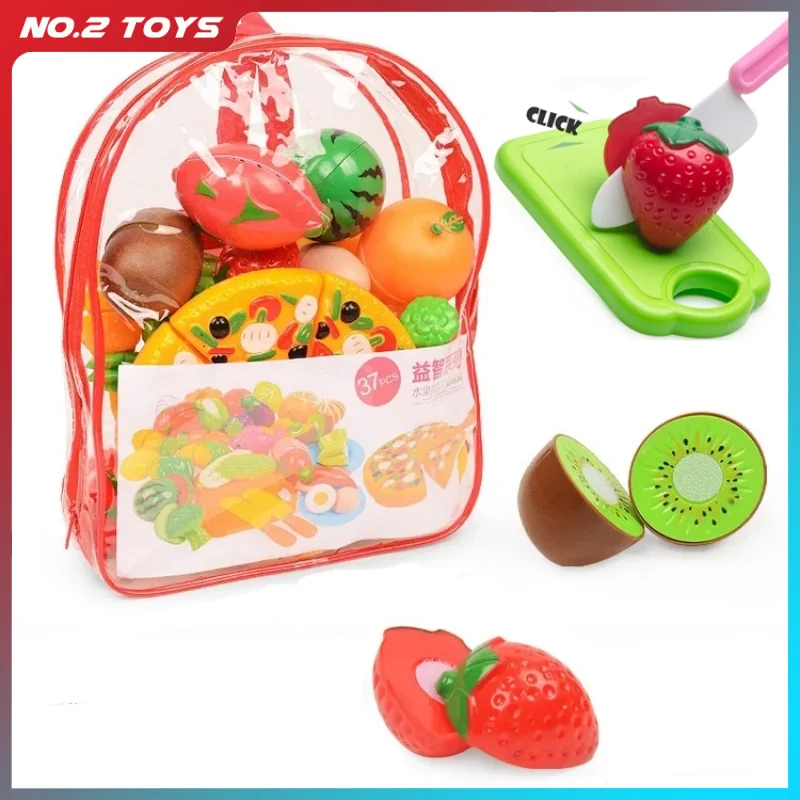 Juguetes de comida de juego de corte, accesorios de frutas y verduras de imitación de cocina con cesta de almacenamiento de compras, juguete educativo para niños pequeños