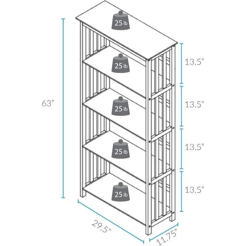 5-Shelf Bookcase with Broad Storage Space (29.5