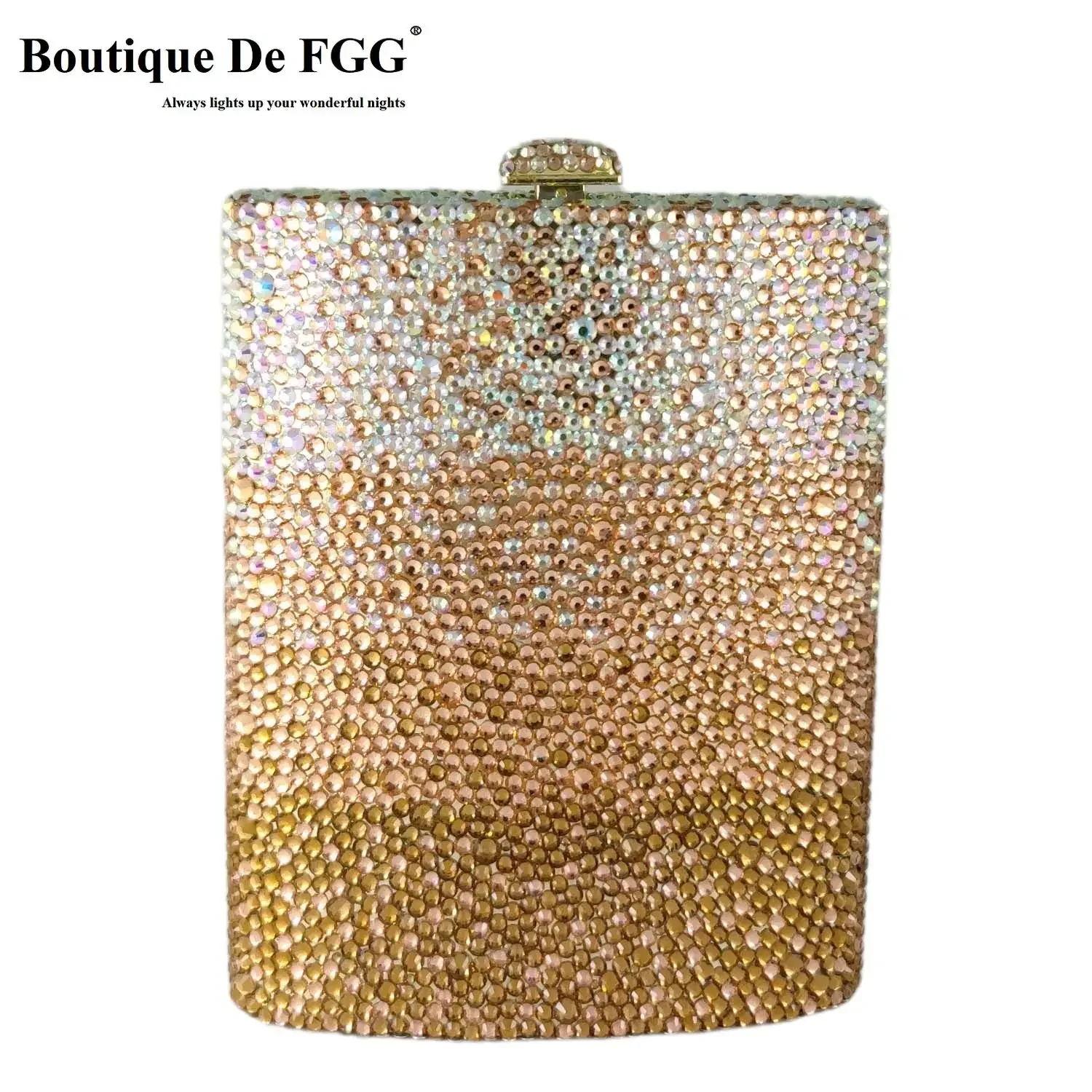 Boutique De FGG Wine Pot Women Champagne Crystal Clutch Evening Bag Metal Hard Case Designer Rhinestone Minaudiere Handbag Purse