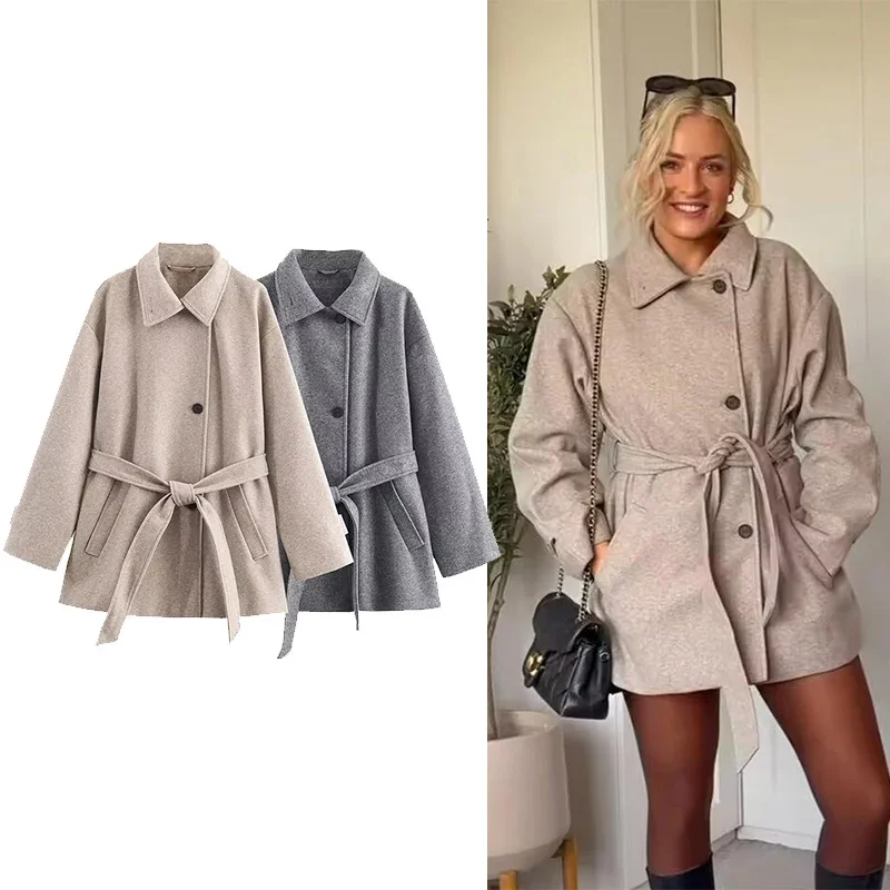 

NERHEFZ женская мягкая куртка осенняя свободная двойная куртка с воротником женское пальто с длинными рукавами и карманами пальто женские топы