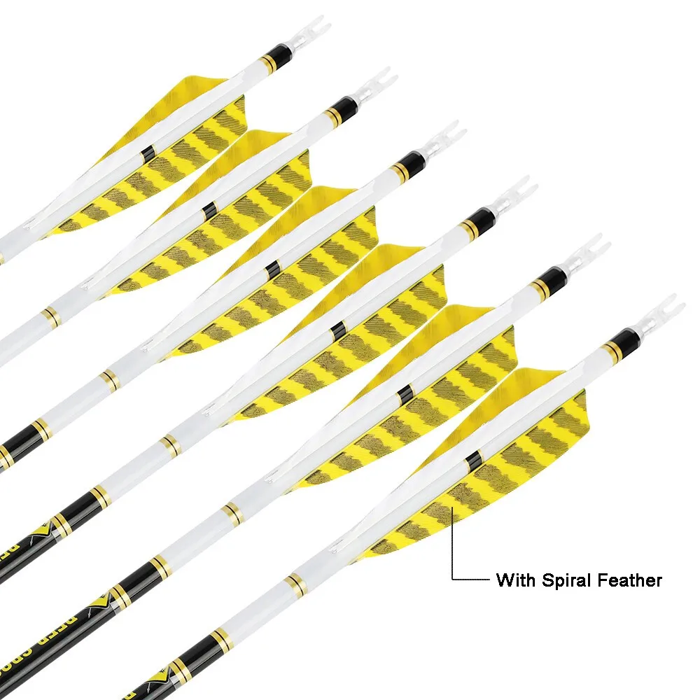 

6/12pcs ID 6.2mm 33.8inch Pure Carbon Arrow SP300-800 Archery 4inch Spin Feather 100gr Tip Bow Hunting Shooting Hunting Arrows