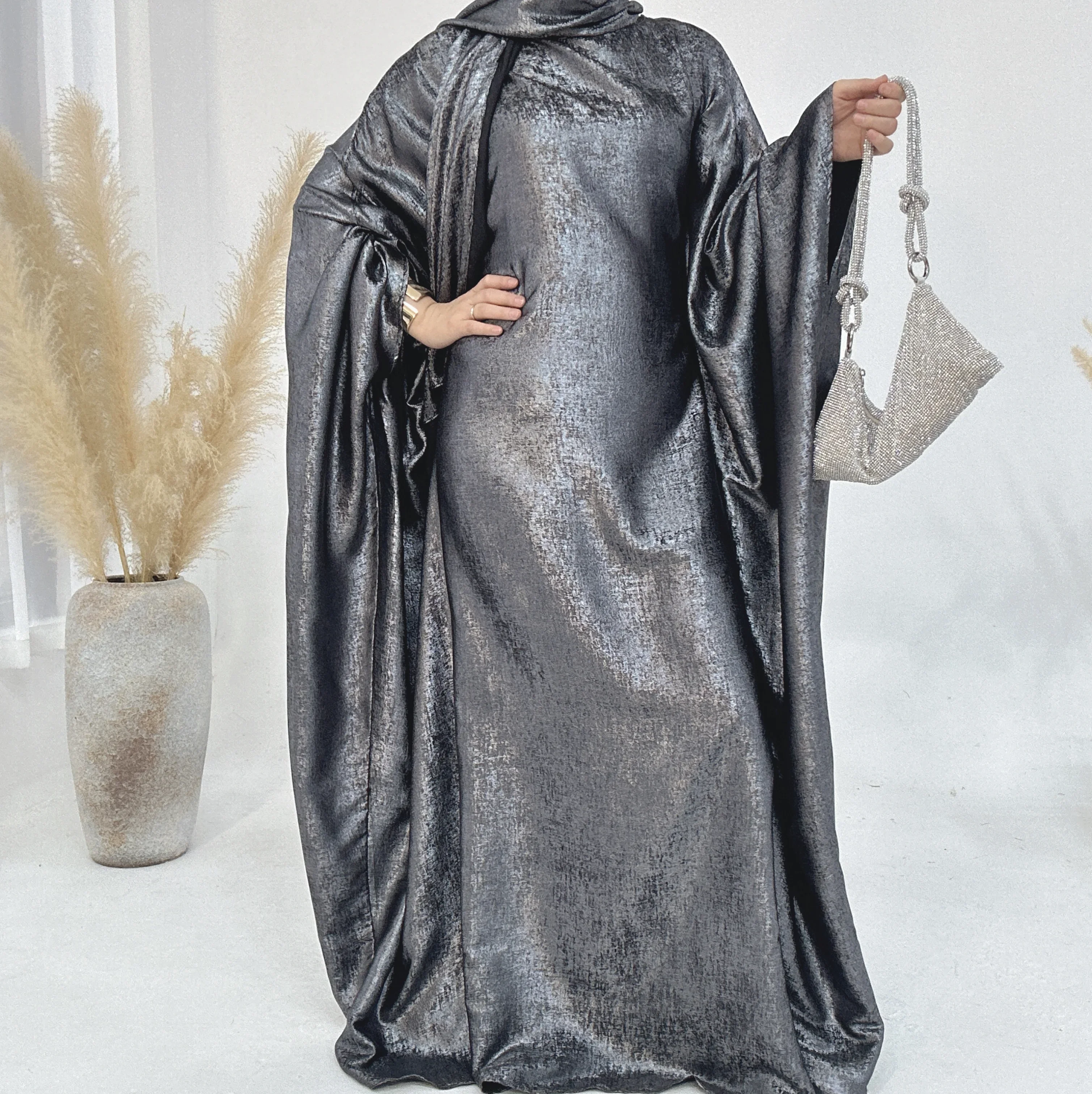 Femmes musulmanes brillant chauve-souris Maxi Robe Eid Djellaba dubaï caftan turquie Robe Kebaya Ramadan Islam vêtements Caftan Marocain Femme