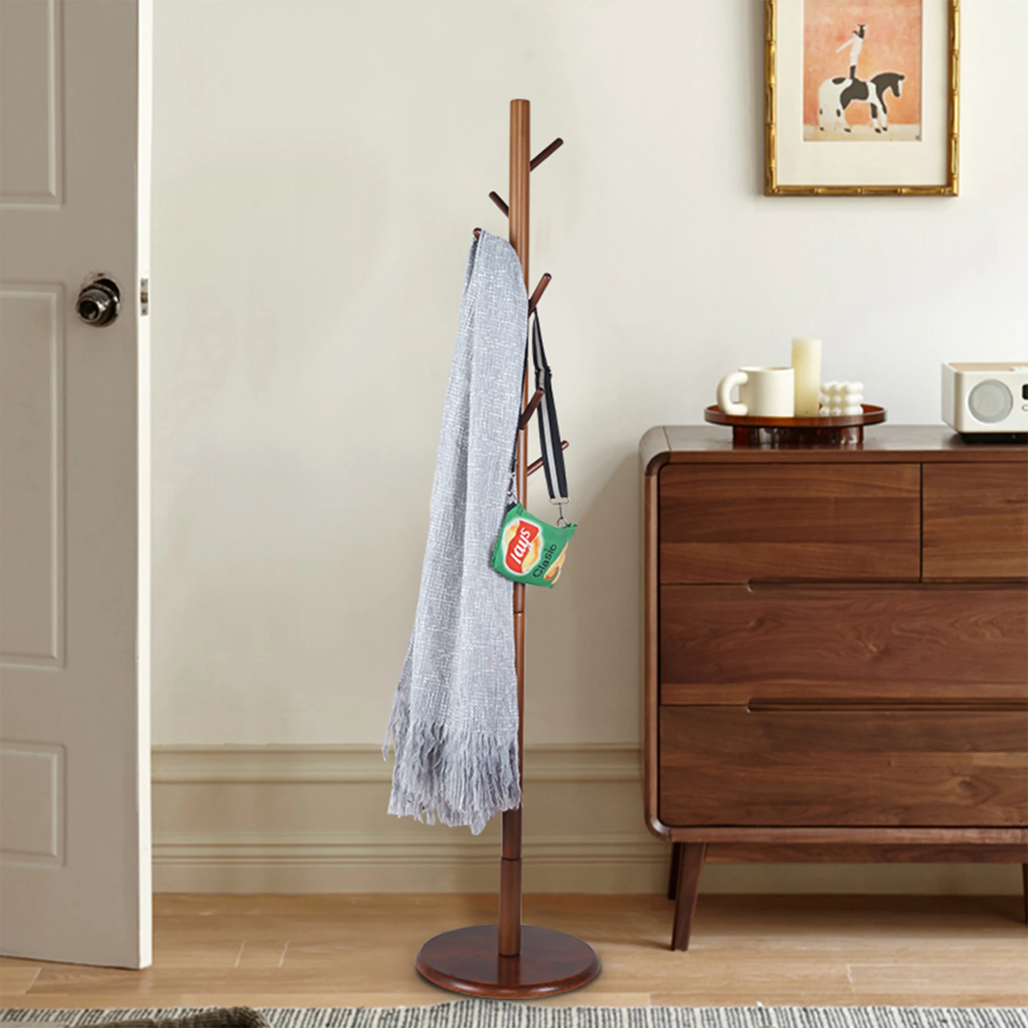 

Wooden Coat Rack Free Standing, Cactus Shape,Sturdy Rustic Hall Tree Coat Tree CoatHangerwith 7HooksforCoat,Hat, ClothesScarves,