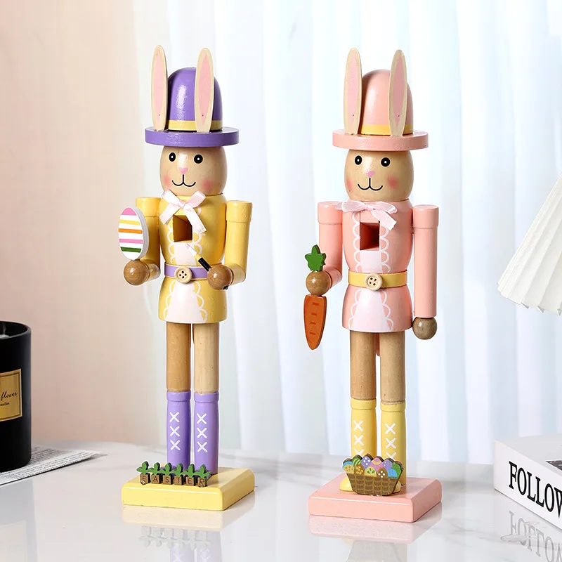 

Easter Nutcracker Ornament Wooden Rabbit Soldier Shape Gift Display Cabinet Window Display Decoration