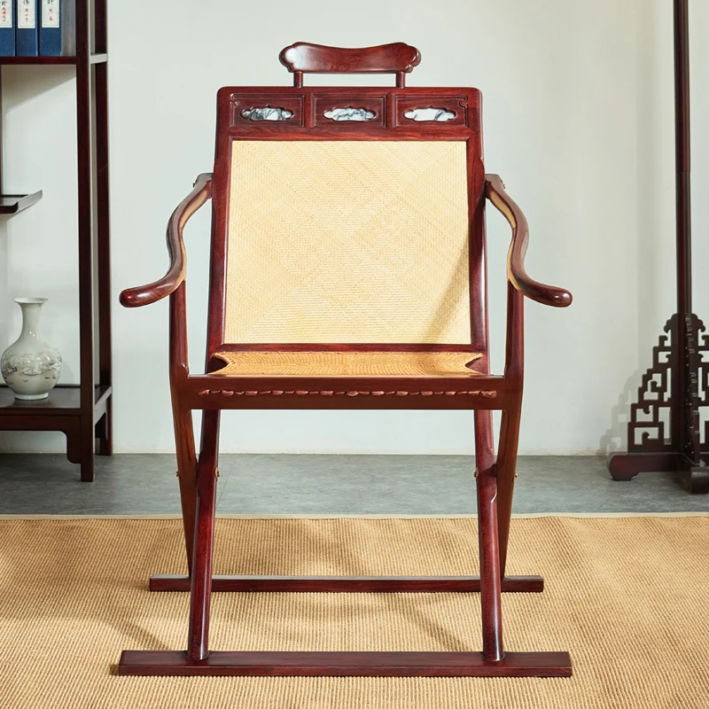 Wooden rattan folding recliner Chinese casual armchair