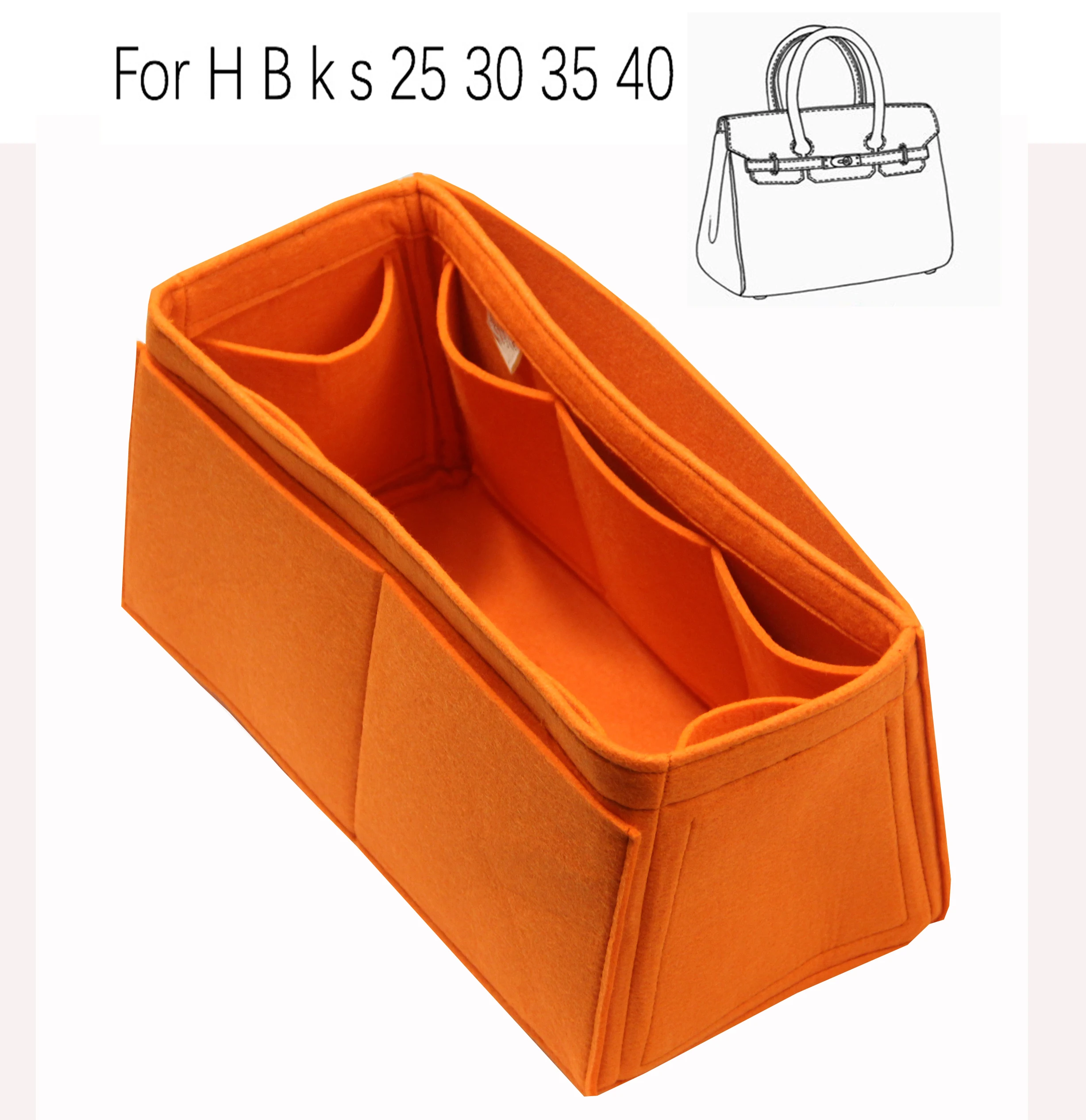 For H 25 Bir 30 k s  35 40 handmade 3MM Felt Insert Bags Organizer Makeup Handbag Organize Portable Cosmetic base shape