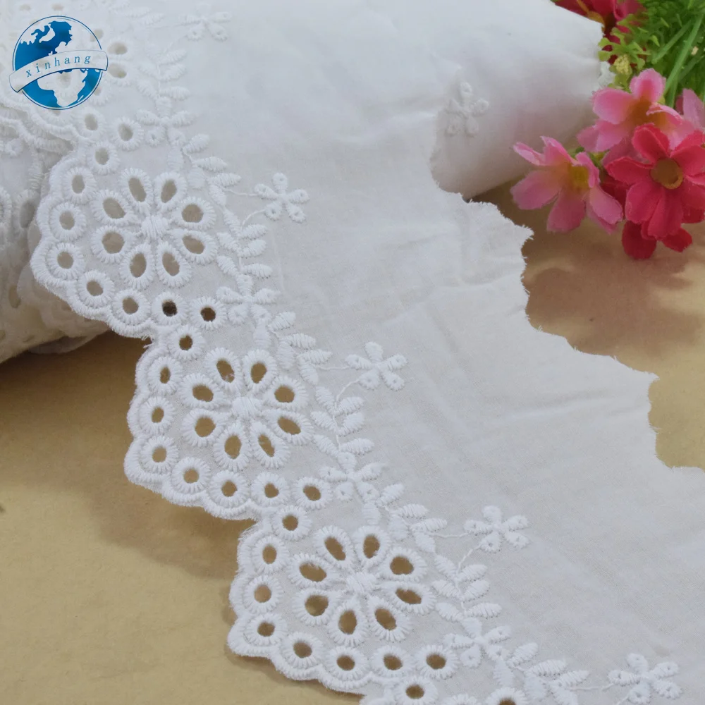 10.5cm Wide 100% Cotton Embroidery White Lace Sewing Ribbon Trim Fabric Diy Craft Supplier Wedding Dress Accessories#4333