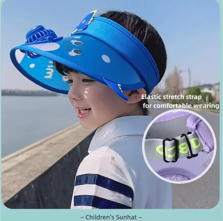 Sun Visor Hats With Fan Boys Girls Caps Sun Protection Hat UV Protection Caps Open Top  Kids Adjustable Sun Protection Hat