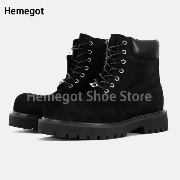 Platform High-Top Boots for Men Cowhide Leather Lace-Up Outdoor Boots Increase Fashion Boots for Men Luxury High Quality Boots