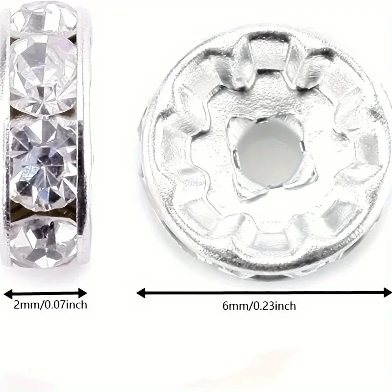 50Pcs 6mm Rhinestone Beads DIY Bracelet Necklace Accessories Loose Spacer Beads For Jewelry Making Handmade Accessories