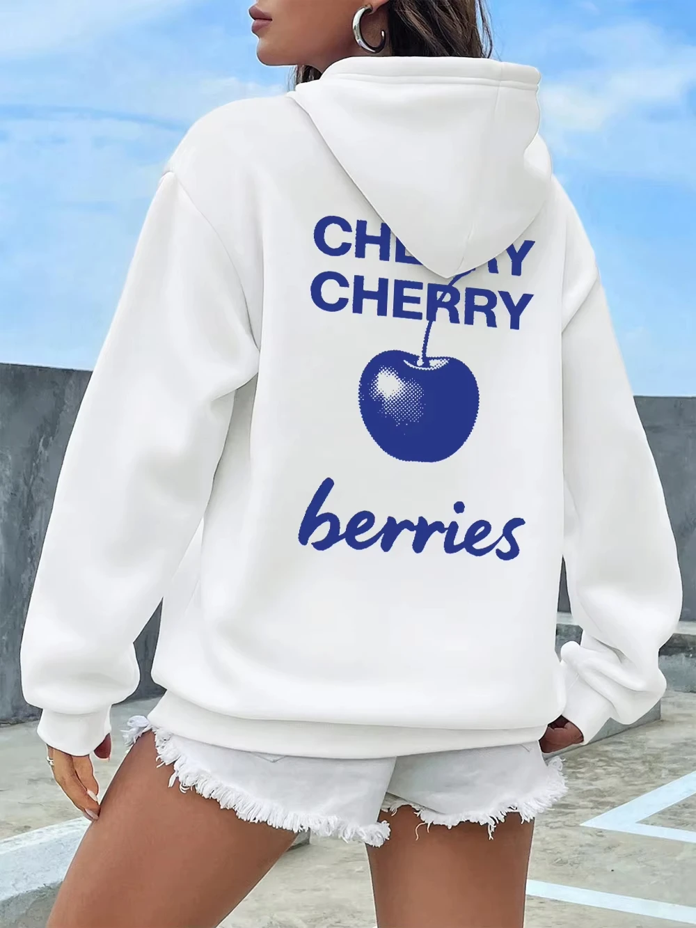 

I Like To Eat Delicious Cherries Prints Hoodie Women Basics Loose Sweatshirt Winter Fleece Warm Pullover Casual Pocket Clothes
