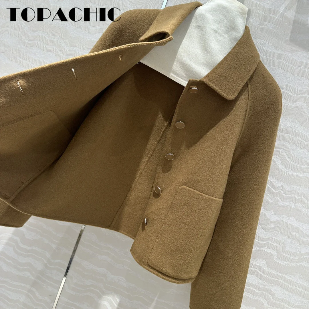 7.21 TOPACHIC-Women High Quality Cashmere Double-Sided Woolen Coat Elegant Lapel Metal Button Single Breasted Short Outerwear