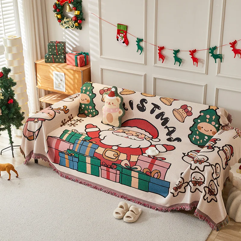 

Рождественский праздничный праздничный чехол для дивана, хлопковая льняная нить, полотенце для дивана с героями мультфильмов, четырехсезонный универсальный чехол для дивана Allinclusive S190