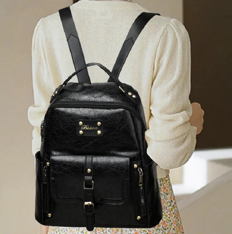 

Hot Sale Luxury Korean Fashion Classical Design Leather Travel Backpacks Women's Large Capacity Shoulder Bags Totes School Bag