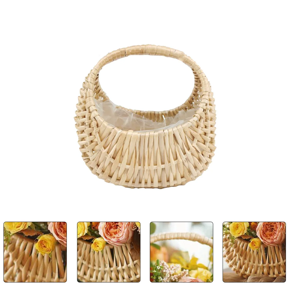 Hand-woven Flower Basket Pots Rustic Sundries Organizer Candy Container Rattan Storage Bride Mini