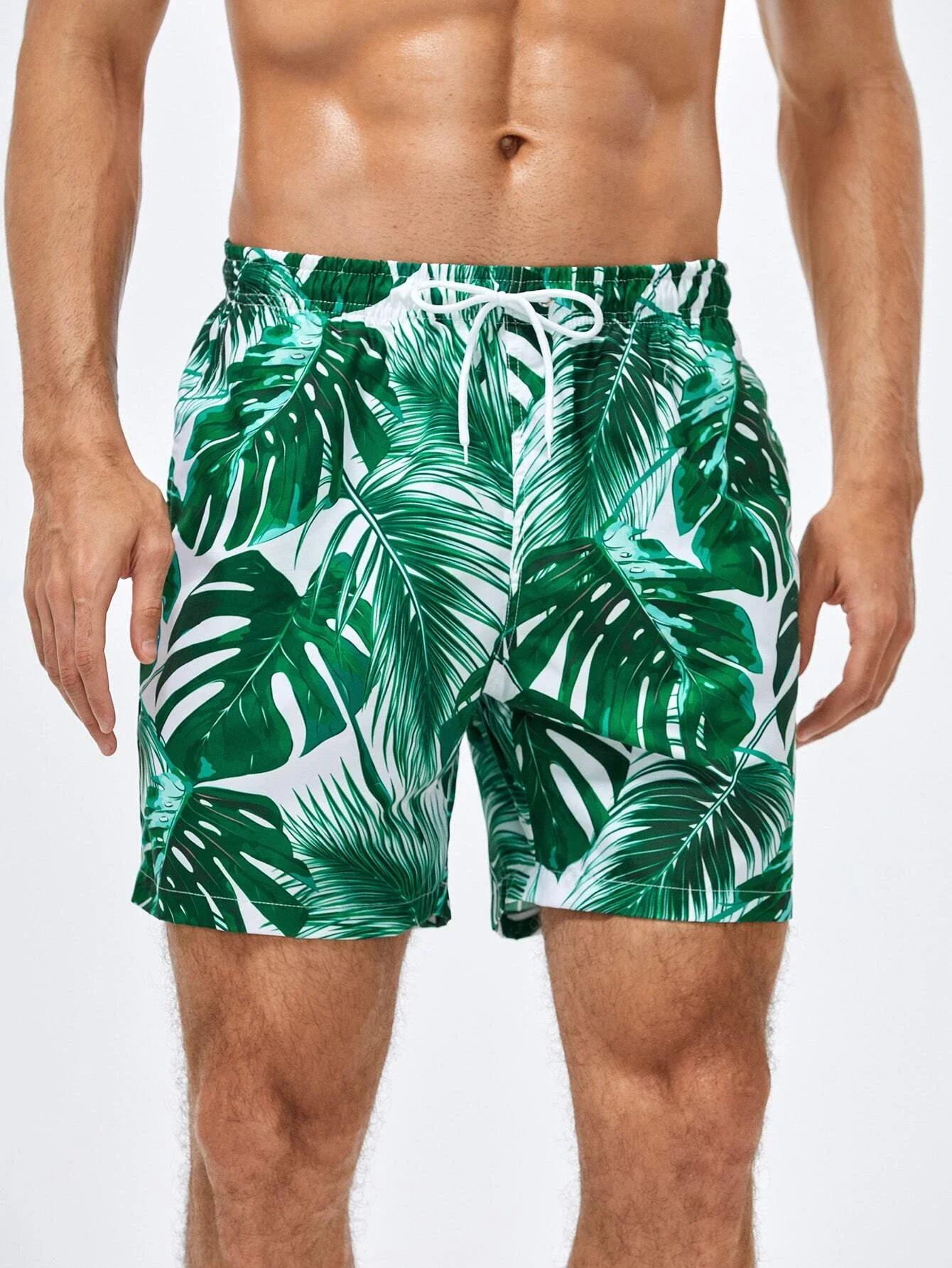 Men's Beach Shorts Summer Tropical plants pattern Drawstring Men's swim Trunks Elastic Waist 3D Print Gradient Breathable Shorts