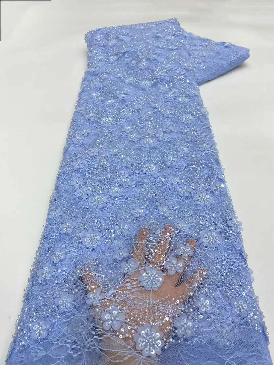 

Элитная 3D кружевная ткань с бисером, африканское кружево, 5 ярдов, высокое качество, французская сетка 2026 с пайетками для свадебного или праздничного платья