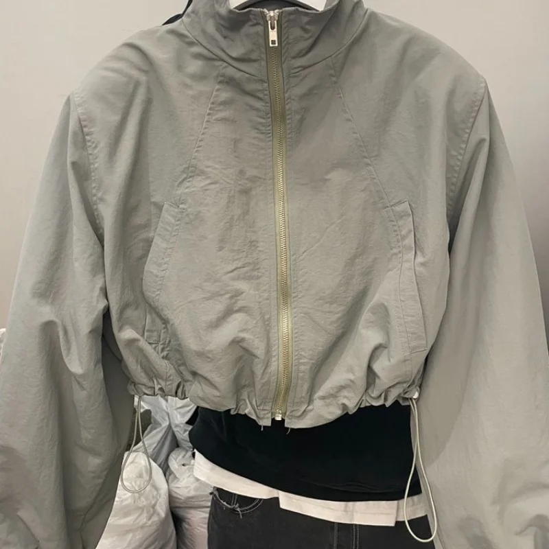 Vintage Damenjacken Herbst Kurze Windbreaker Techwear Tailliert Streetwear Langarm Lässige Übergroße Damen-Oberteile