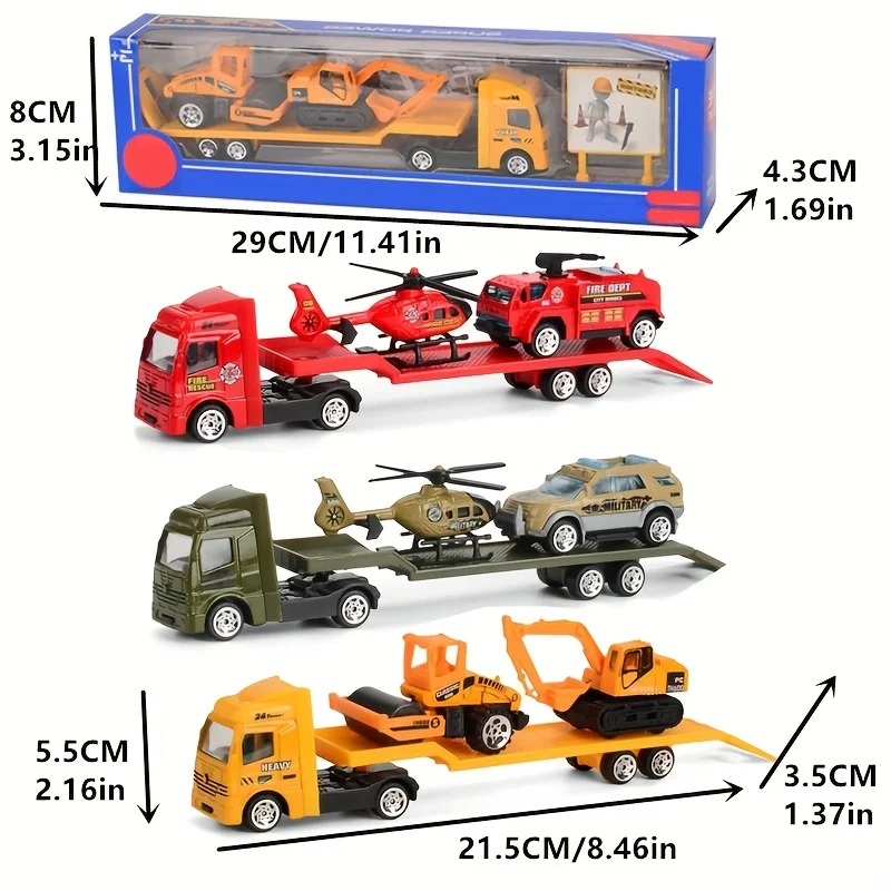 Play Vehicles Set Toy Construction Police Car Fire Engine Truck Playset Friction Powered Engineering Toy for Boys Girls Toddlers