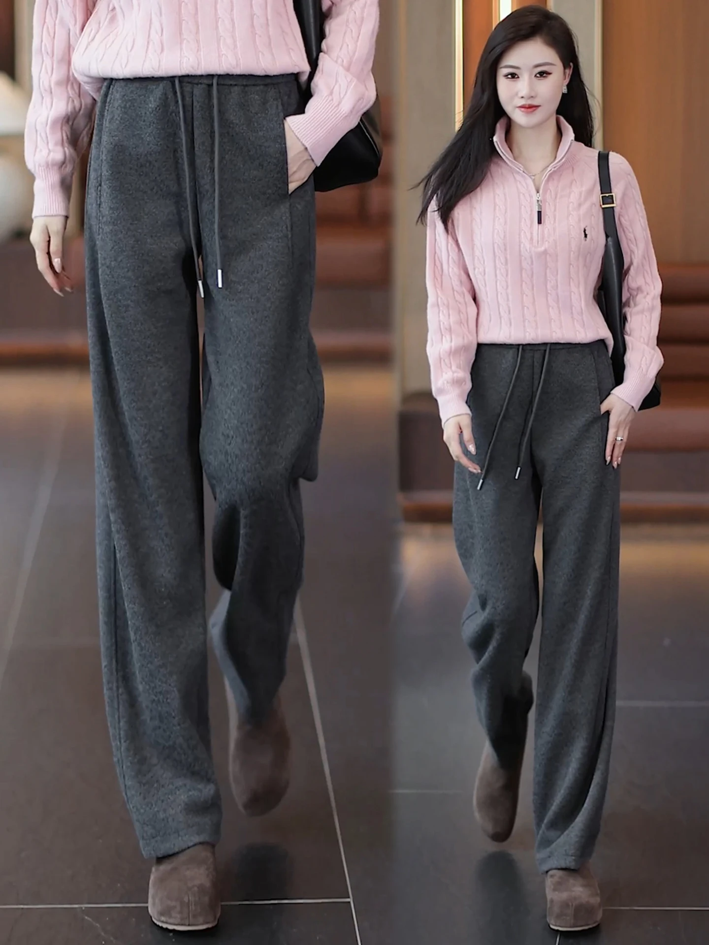 

Acetate Wool Wide Leg Pants Women's Autumn Winter New Soft High Waist Drapey Tweed Casual Straight Rice Noodle Pants