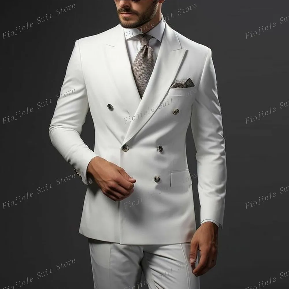 

New Style White Men Business Prom Formal Occasion Suit Groom Groomsman Wedding Party Male Tuxedos 2 Piece Set Blazer Pants