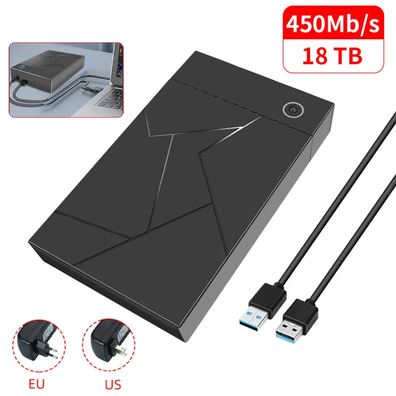 3.5 Inch HDD Enclosure USB 3.0 to SATA Hard Drive Case SSD Enclosure External Solid State Hard Drive Disk Box-US Plug