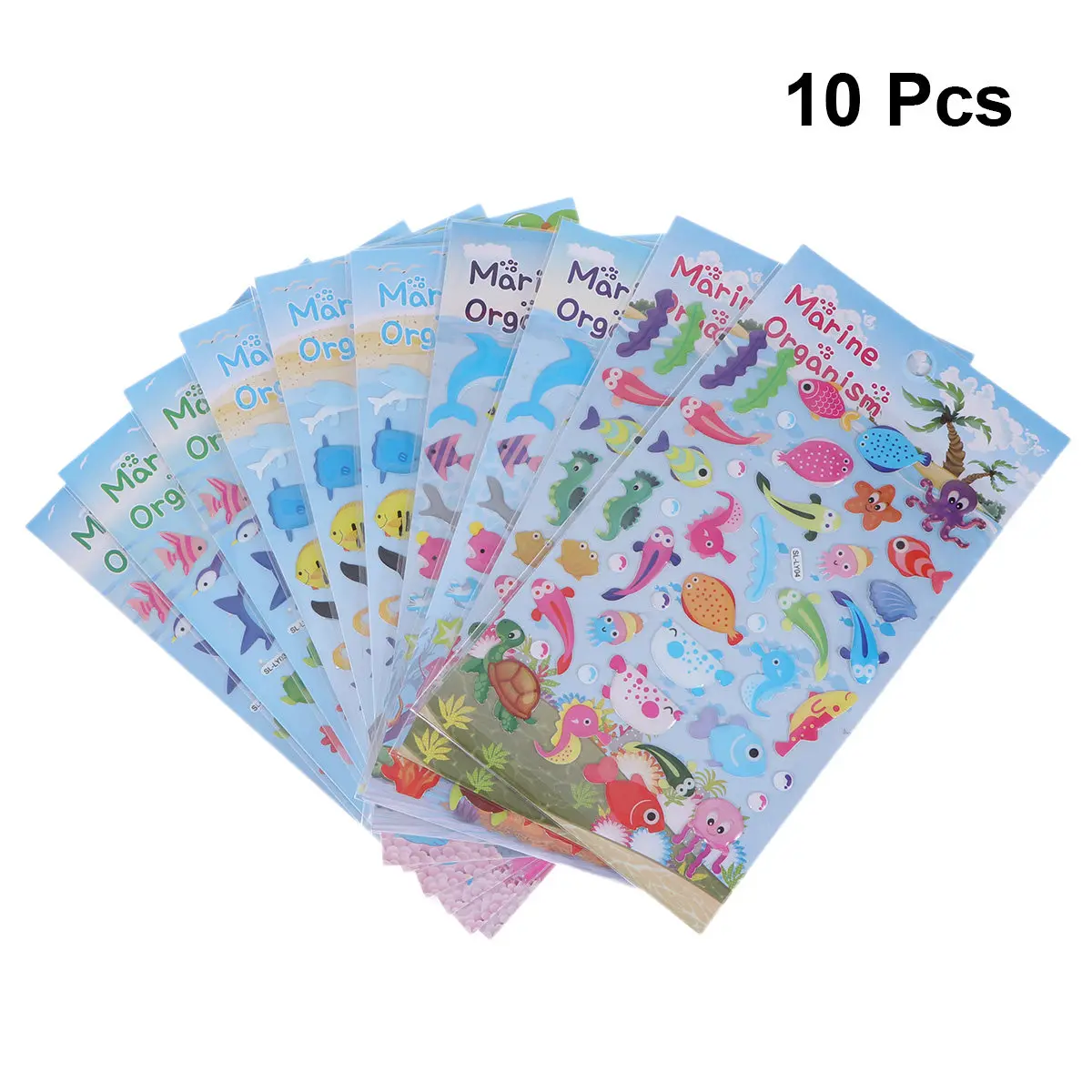 

10 Sheets Glitter Stickers Cute Kawaii Aquarium Assorted for Kids Childrens