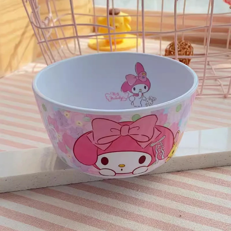 Kawaii Sanrio Hello Kitty cuencos Cinnamoroll Kuromi Pochacco lindo estudiante anticaída plato de comedor juguetes de cocina regalos para niñas