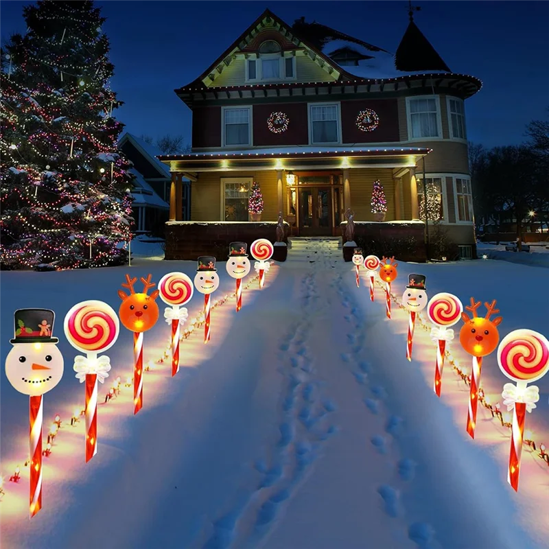 

10 Pcs Solar Christmas Decoration Lights 8 Light Modes Lighted IP65 Waterproof Xmas Decor Light Garden Yard Walkway