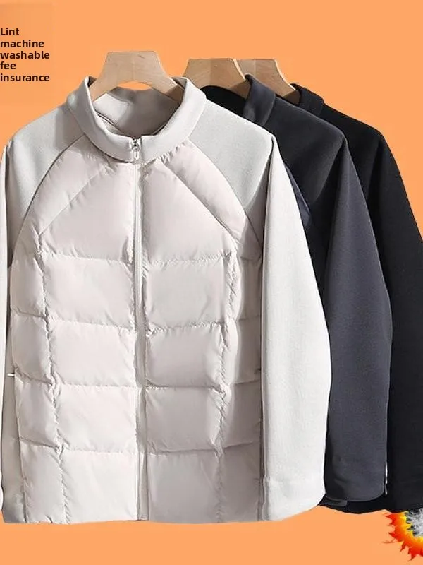 

Мужская вязаная куртка-жакет для спорта с воротником-стойкой, утепленная, с наполнителем из 70% белого утиного пуха, зимняя, для школы