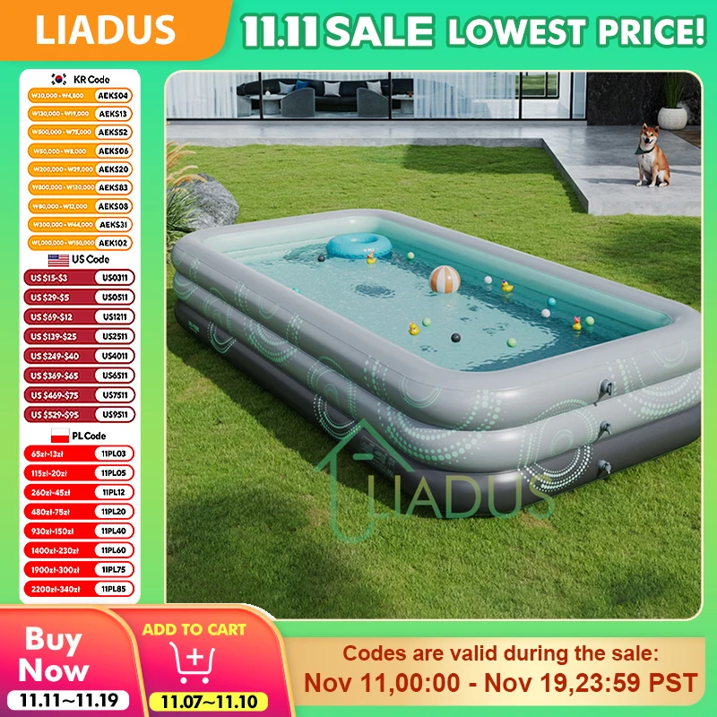 

Antimicrobial Heavy-Duty Inflatable Pool Thicken Quick Inflation Durable Outdoor Giant Swim Play Pool Water Party Kids Adults