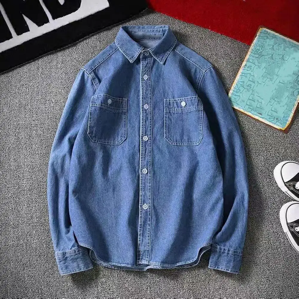 

Male Denim Coat Trendy Relaxed Fit Pockets Shirt Jacket Comfy Men Shirt Jacket