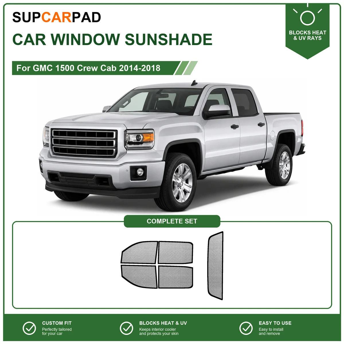 For GMC 1500 Crew Cab 2014-2018 Full Set Car Window Sunshades UV Block Privacy Heat Insulated Foldable Car Curtain