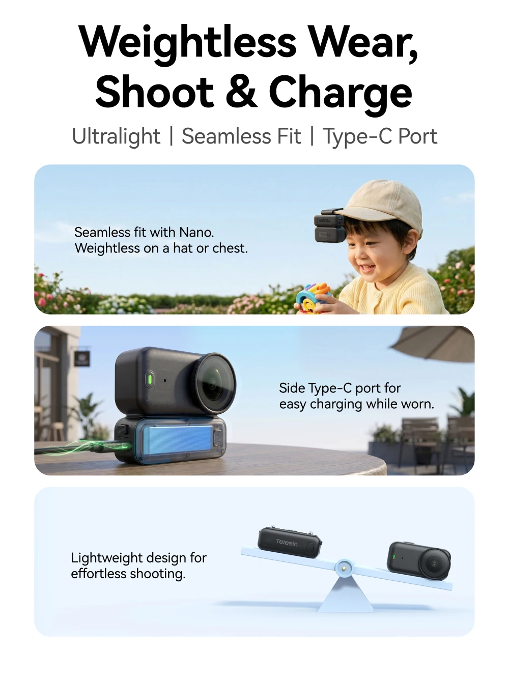 TELESIN 500mAh Battery Base for DJI Osmo Nano Charging Stand with Magnetic Quick Release Adapter for Osmo Nano Accessories