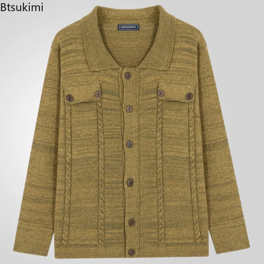 

New2025 Men's Knitwear Cardigan Sweater Autumn Winter Long Sleeve Lapel Button-up Cardigan Jackets Vintage Knitted Sweater Coats