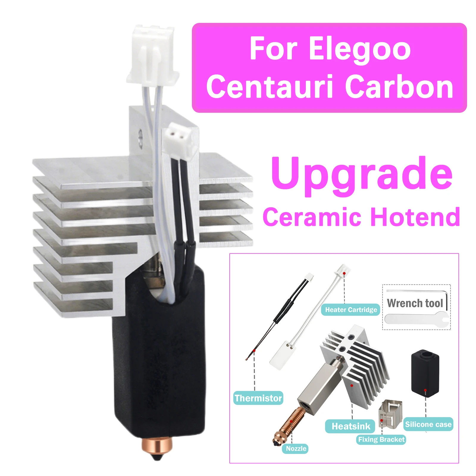 

Обновленный керамический Hotend для Elegoo Centauri, комплект экструдера с углеродной печатающей головкой, горячий конец, хром, цирконий, медь, биметаллическая насадка