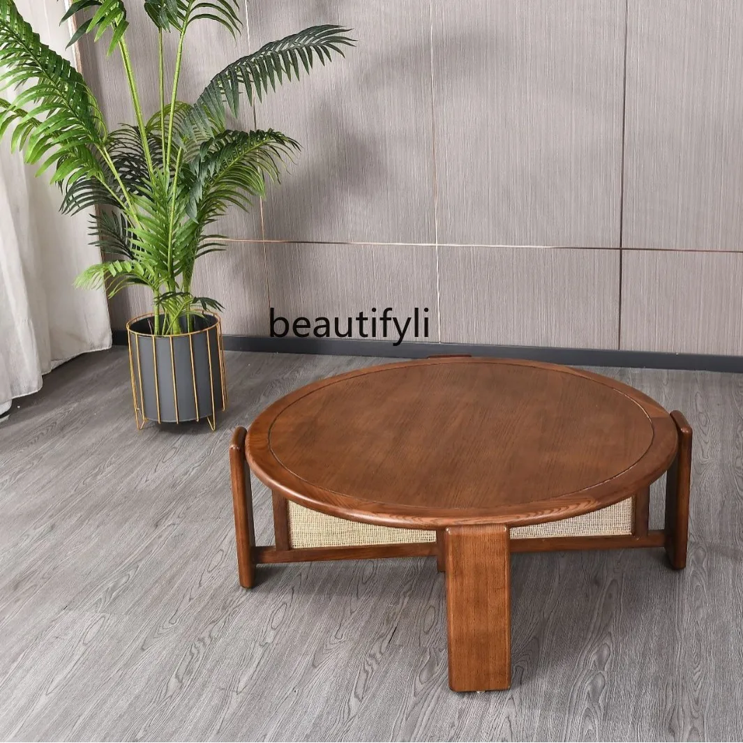 Mesa de centro redonda directa de fábrica, Tatami de estilo japonés, pequeño apartamento, mesa de té de ratán, almacenamiento redondo para casa de familia