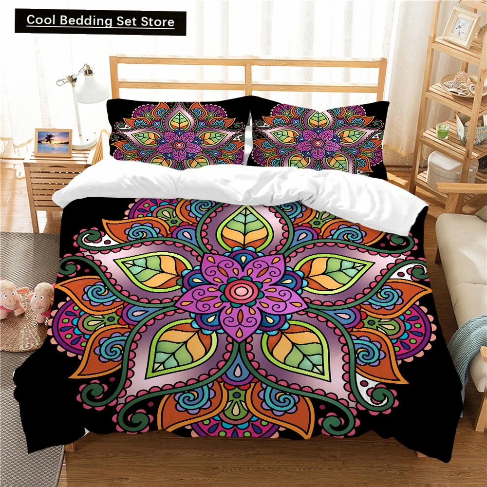 

Bohemian Lotus King Queen Duvet Cover Boho Mandala Bedding Set for Kids Teens Adults Exotic Flowers 2/3pcs Polyester Quilt Cover