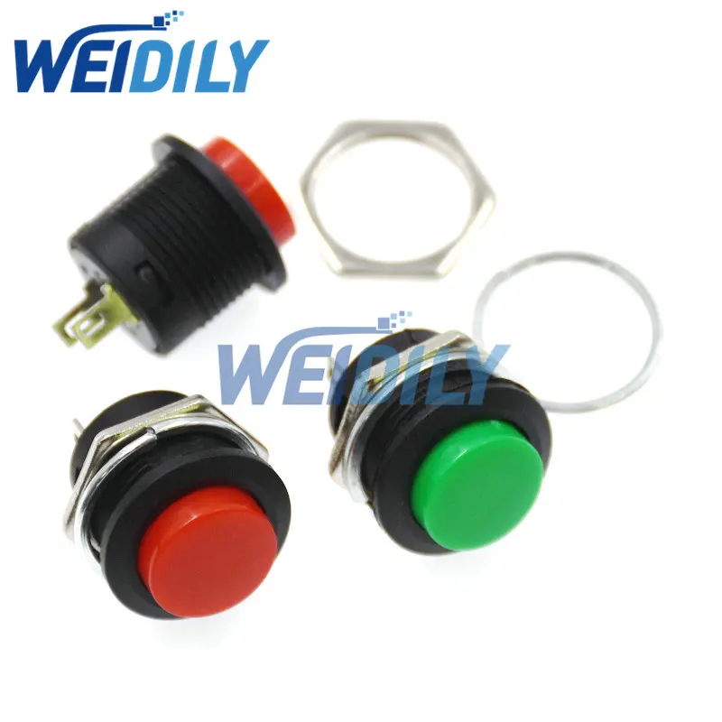 5PCS Red Green Color Momentary Push Button Switch OFF-ON Reset Switch 16MM 3A 250V AC Non Locking Switches Round Button R13-507