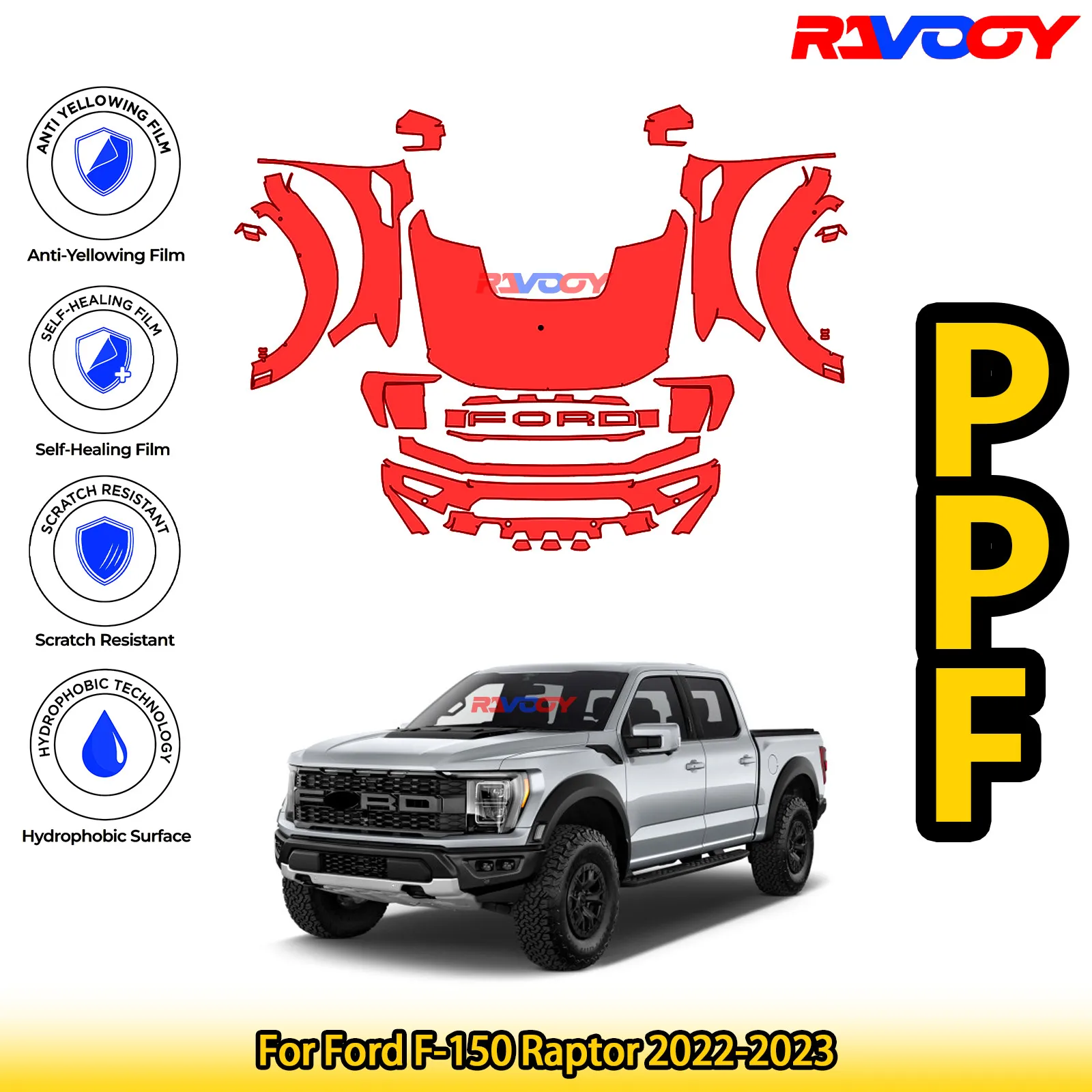

Для Ford F-150 Raptor 2022-2023 глянцевая матовая черная предварительно вырезанная передняя защитная пленка PPF комплект