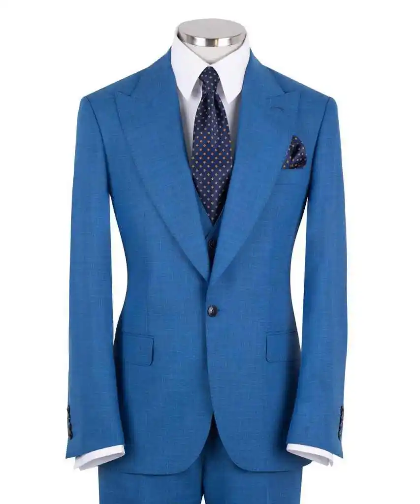 Classic Notch Lapel Single Breasted 3 Piece Men's Suit Blue Wedding Tuxedo with Vest Tie Square Groom Blazer Custom made M264251