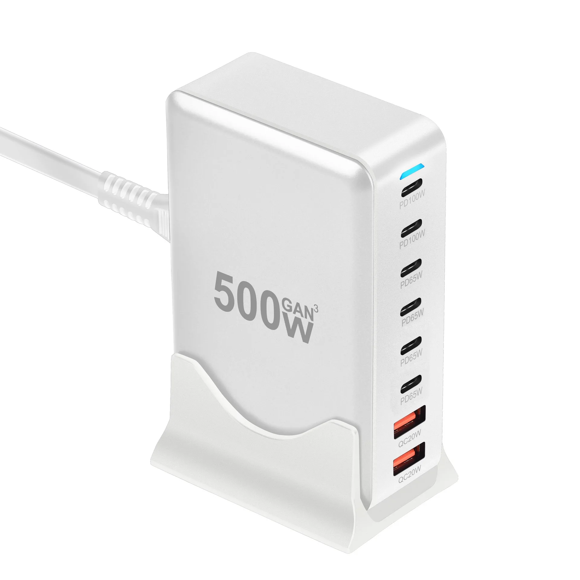 New 500W Gallium Nitride Pd Charger 6C2A Multi-Function 8-Port Desktop Charger Cross-Border Hot-Selling Desktop Charger