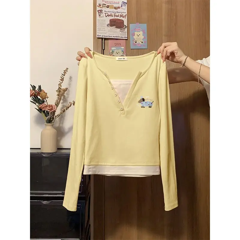 

Slim Fit Short Sleeve Women's T-Shirt Long Sleeve Fake Two-Piece Style Cotton Polyester Blend Korean Style Commute Fashion