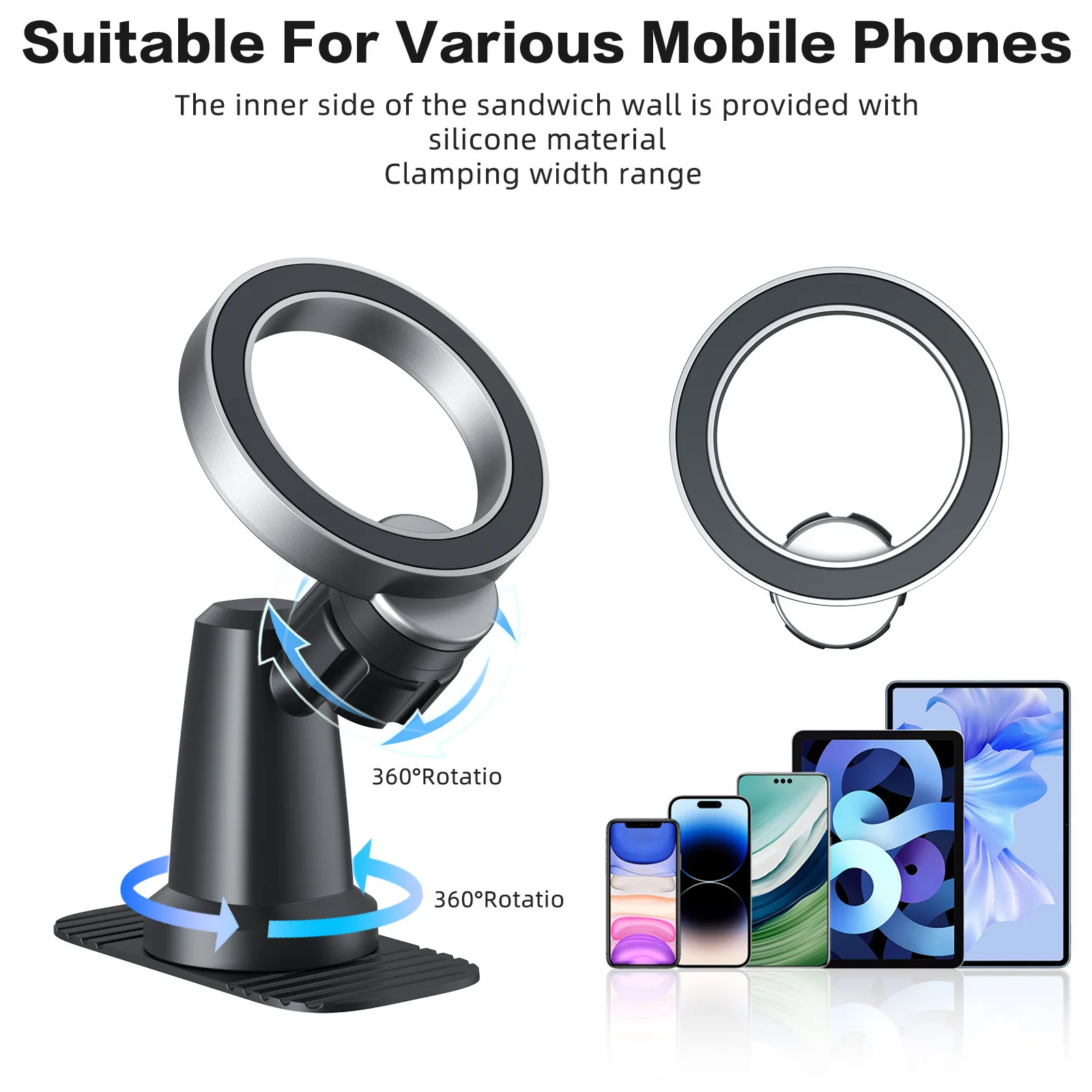 ที่วางโทรศัพท์ในรถยนต์สําหรับโทรศัพท์ 16 15 14 ปรับแดชบอร์ดรถ Mount ผู้ถือโทรศัพท์มือถือขาตั้งกาว