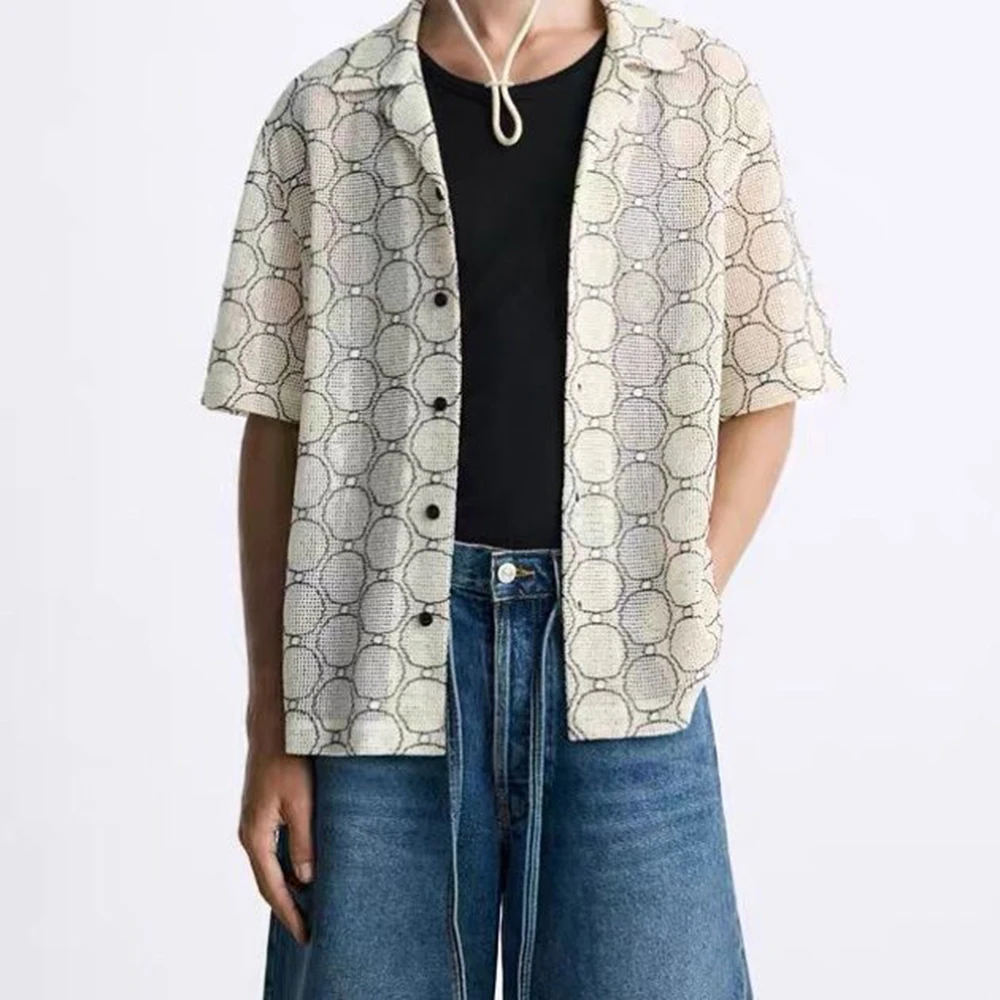 

2025 Summer New Men's Knitted Short-sleeved Shirt American Retro Fashion Trend Street Loose Casual Breathable Niche Men's Tops