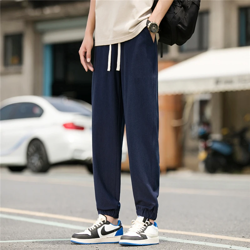 

Men's Summer Faion Linen Cotton Ice Silk Casual Pants Nine Points Loose Straight Long Trousers Breathable Comfortable Haraj...