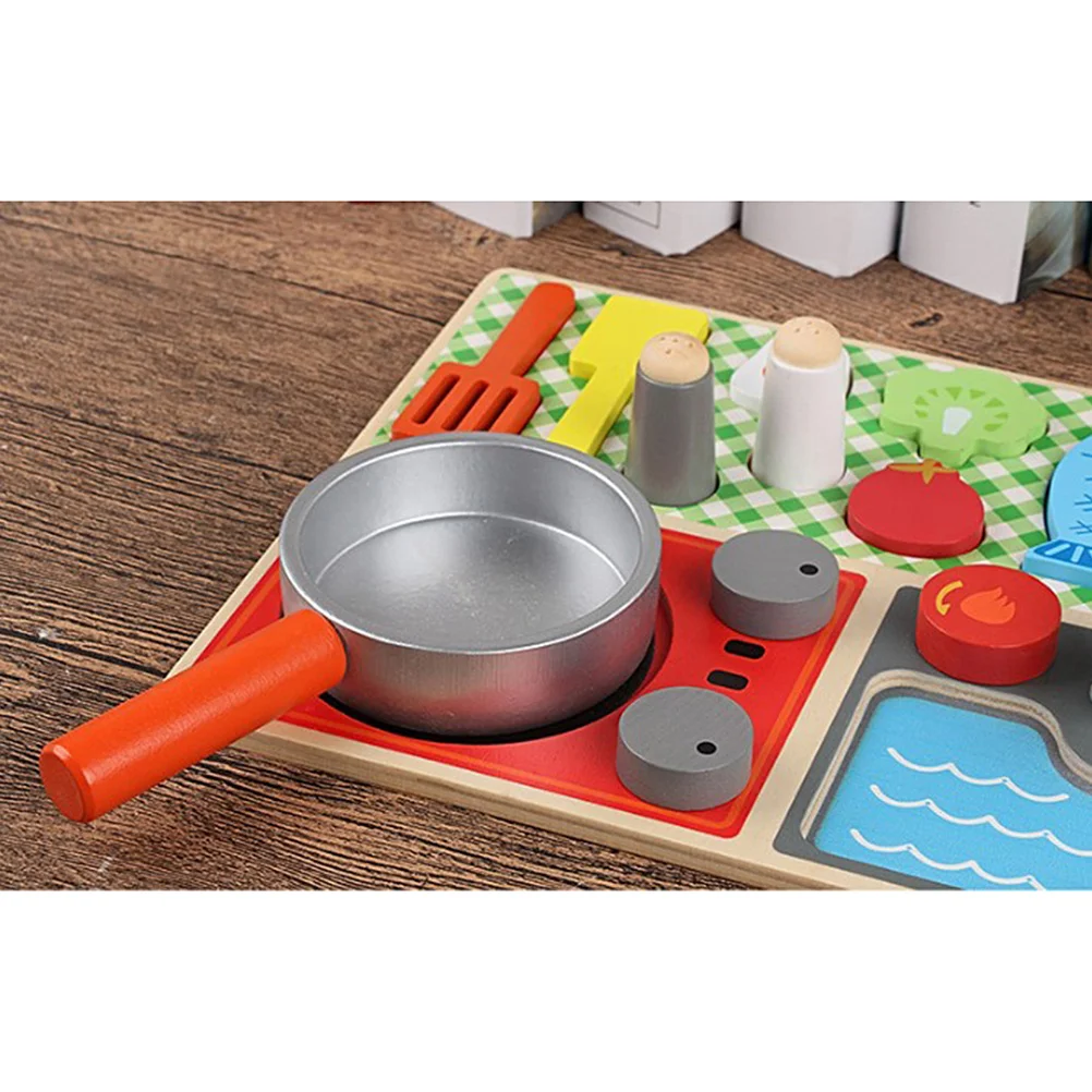 Tableware Playing Emulation Kitchenware Cooking Wares Children Educational Tools for Kids Puzzle Wooden