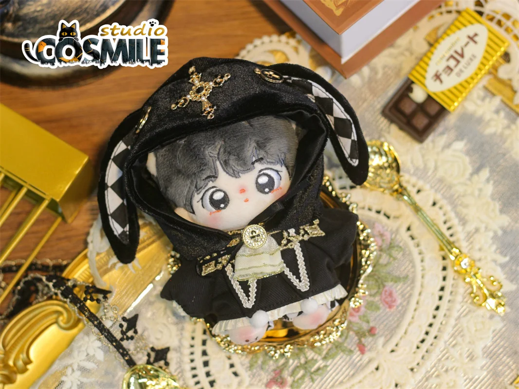 No Attributes Kpop Idol Gothic Punk Edward Black Rabbit Fairy Tale Suit Costume Stuffed Plushie 10cm Doll Clothes KL