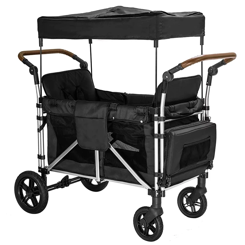 Outdoor Luxury 2 Seats Stroller Wagon 2 Seater Kids Baby Travel Wagon Stroller Camping Folding 2 seat Wagon Stroller with Canopy