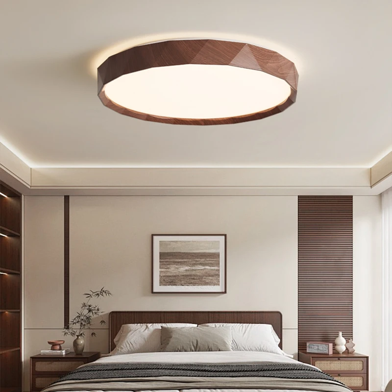 Unique Personality Walnut Color Ceiling Light for kitchen Retro Round Simple Eye Protecting Bedroom Lighting Fixtures